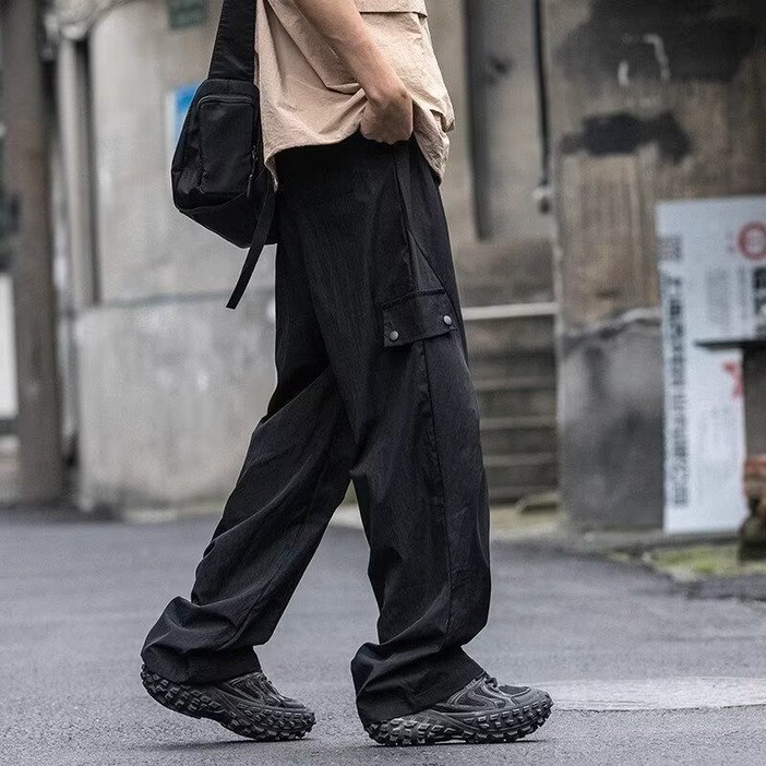 COSYEVNO 남자 카고 바지 멋쟁이 일자 캐주얼 롱바지