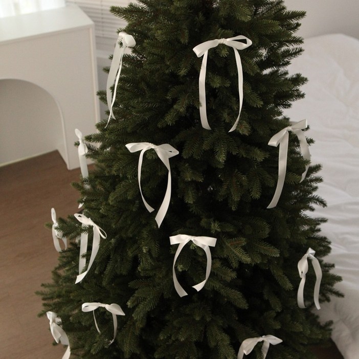 POCK 화이트실크리본 크리스마스 장식 발레코어 리본 양면벨벳 트리 오너먼트 5pcs, 10pcs, 10개, 화이트실크