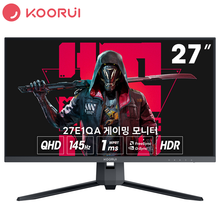 KOORUI 68.58cm VA QHD HDR리얼144Hz/MPRT1ms 게이밍 모니터 27E1QA 블랙, 27E1QA