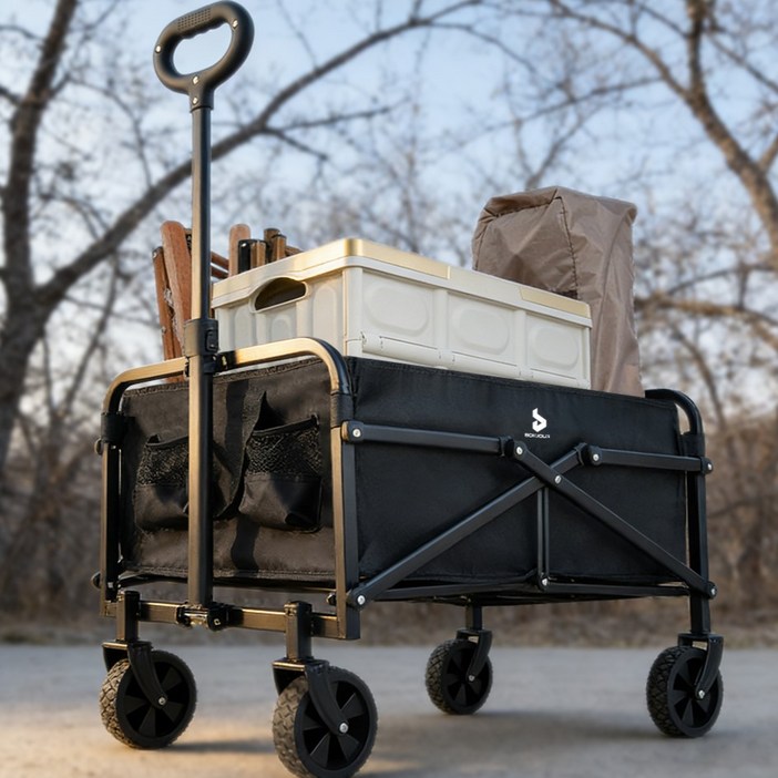 다용도 폴딩 카트 아웃도어 캠핑 카트 휴대용 간이 타이로드, 블랙 5인치