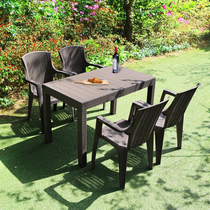 모니카 1200×700 4인 야외 테이블 세트, 브라운