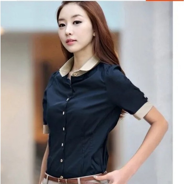 여성 반팔 셔츠 화이트 블랙 네이비 캐주얼 정장 블라우스 와이셔츠
