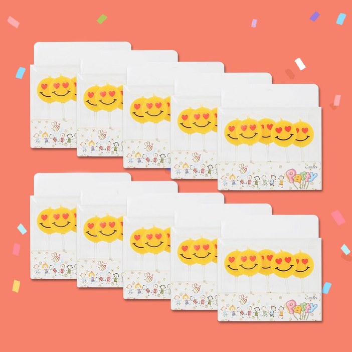 데일리어썸 하트 스마일 초 5개입 10세트 생일초 파티초 생일초 케이크초 귀여운초 특이한초 생일파티 파티용품, 10세트
