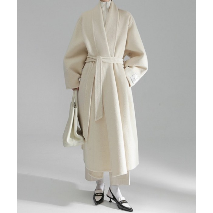 프리미엄 원숄더 울 블렌드 로브 핸드메이드 코트 - 울코트, 오버핏코트, 롱코트