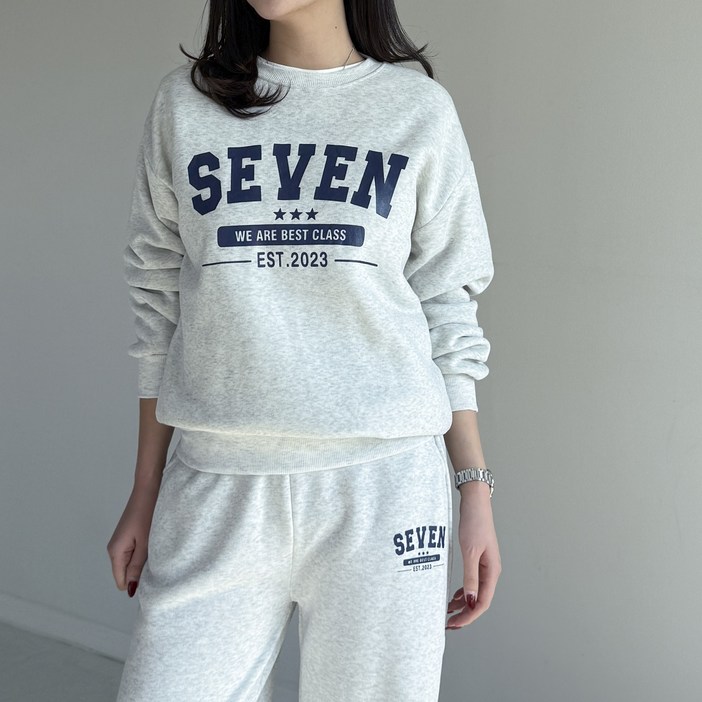 행복여 트리플 스타 맨투맨 밴딩 기모 와이드 팬츠 세트