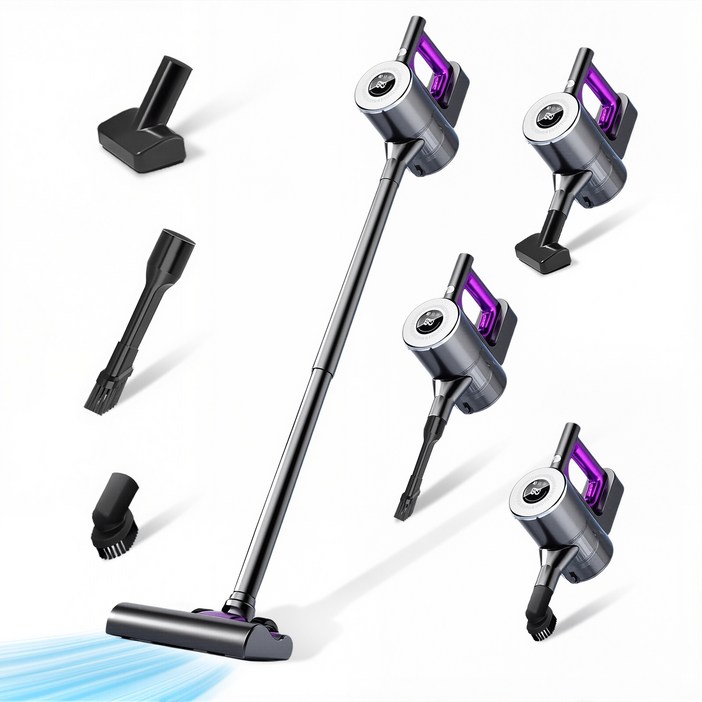 최신형 RichMagic 다용도 핸디형 4 in 1 무선청소기 LED 강흡입력 진공청소기  다양한 구성품, 블랙