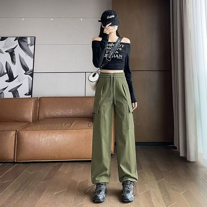 여자 루즈핏 스트링 카고 조거팬츠