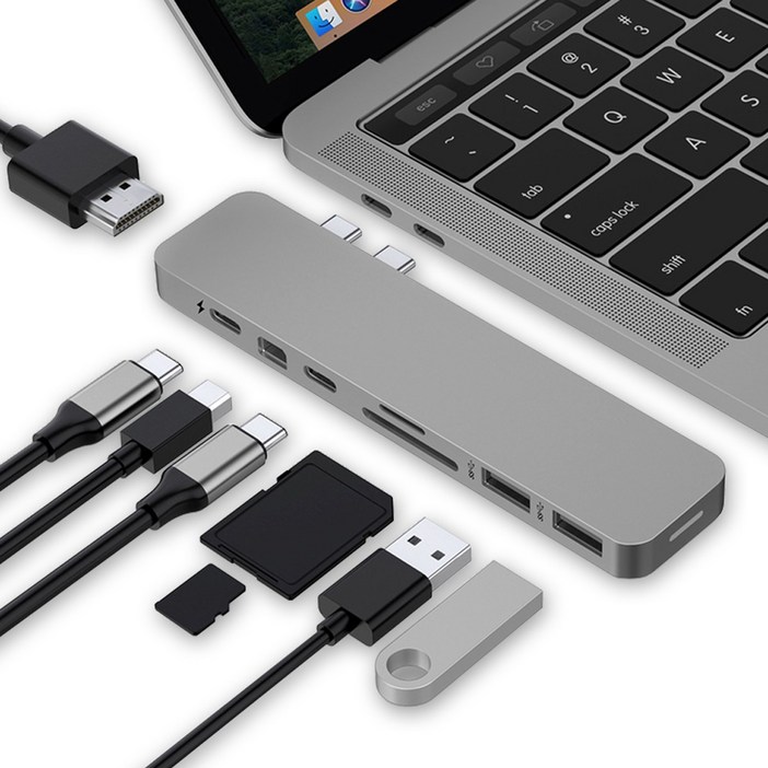 하이퍼드라이브 8in2 USBC 멀티허브 도킹스테이션 4K HDMI MiniDP 100W PD충전 맥북노트북 호환 GN28D, 그레이, 1개