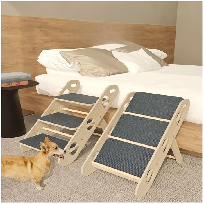 다렌 애완 계단 강아지 고양이 접이식 계단 강력하중 원목접이식 애완 계단 56.5cm38.5cm44.5cm, 1개