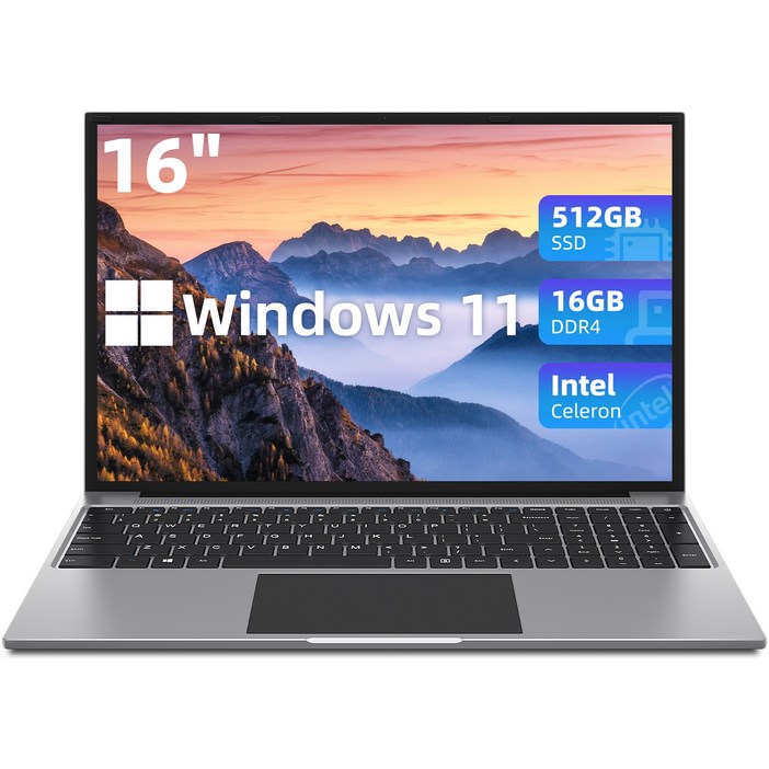 노트북16인치DDR4 16GSSD 512G가성비노트북슬림FHD IPS업무용사무용그레이