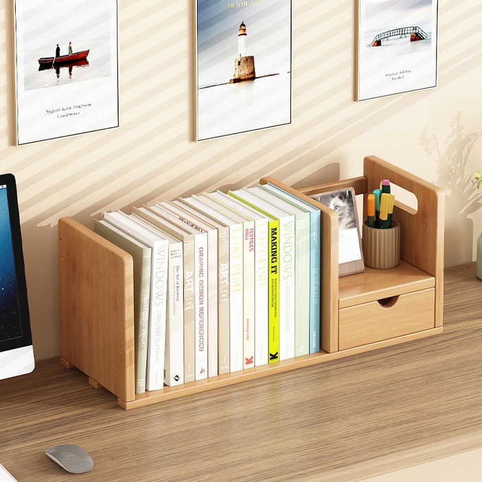 실버미어 길이조절 데스크정리 원목 책꽂이, 우드