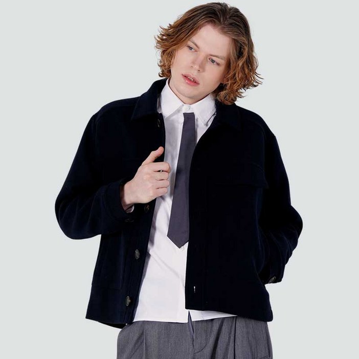 커스텀어스 남자 울이브직 빅후다 크롭자켓 CXS25WWJKA01 NAV