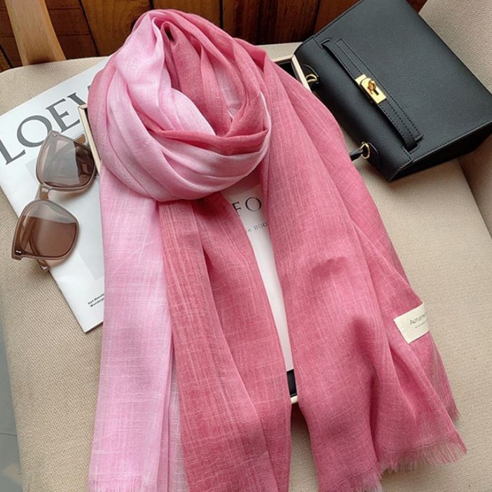 명품 스카프 스타일 롱스카프 사계절 봄 가을 고급스러운 데일리 여행 모임 목도리  린넨 투톤 머플러