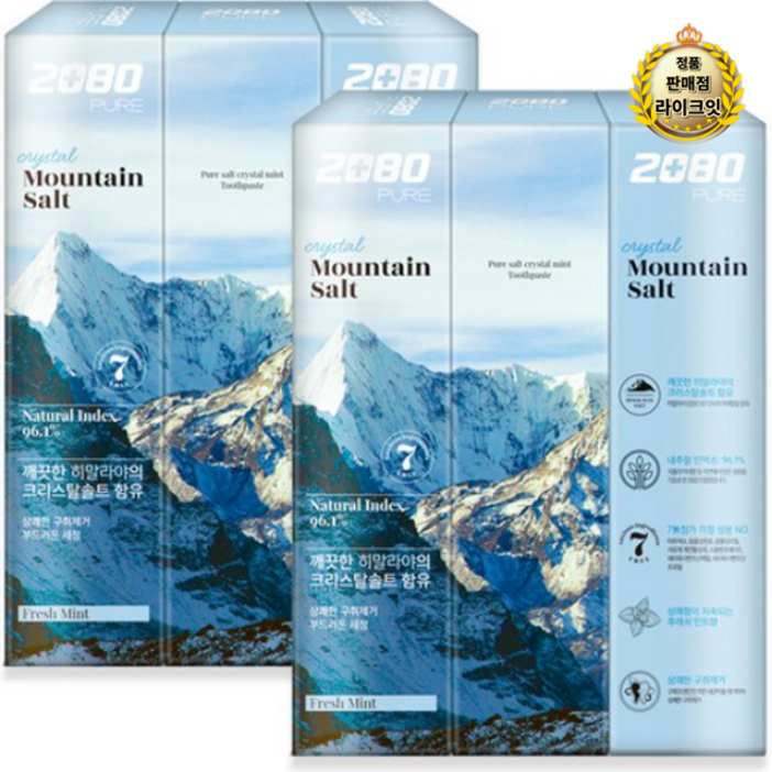 2080 퓨어 마운틴솔트 치약 크리스탈 민트, 150g, 6개