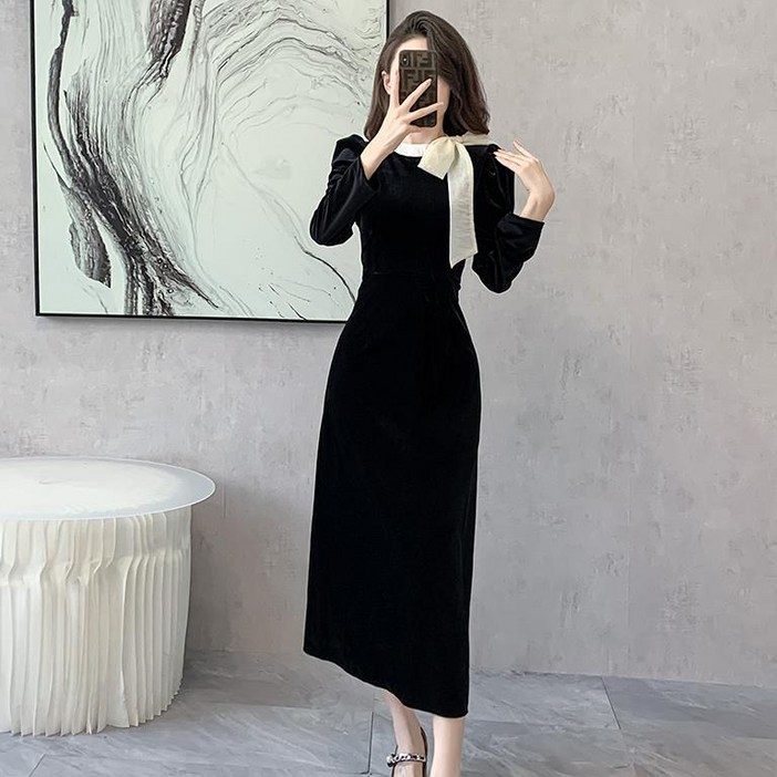 HANLIN 여성용 벨벳 원피스 15GW01TK