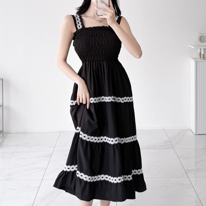 글램디브 지에샤 밴딩 휴양지룩 맥시기장 드레스 AJ0302