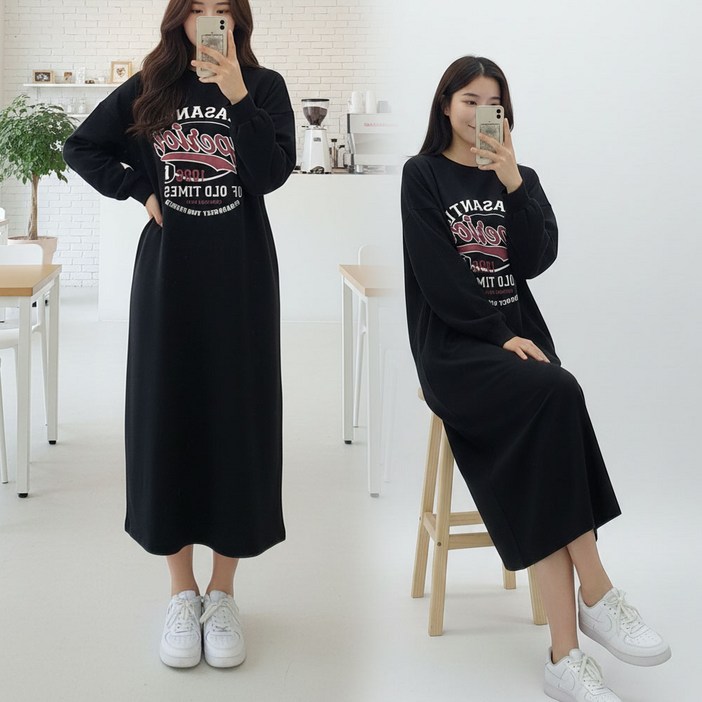 오버핏 긴팔 빅사이즈 롱원피스 캐주얼 봄여름 원피스