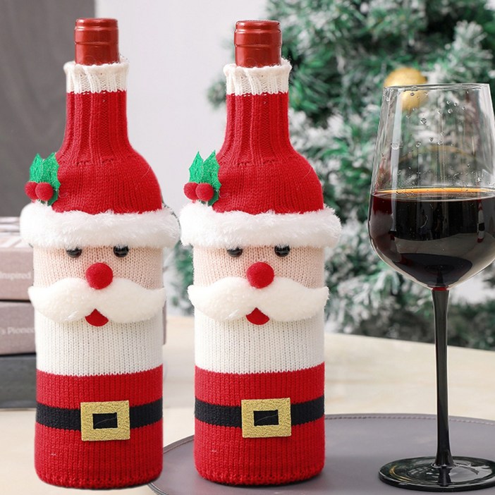 크리스마스 와인 커버 크리스마스 파티 장식 용품 2개 세트, 산타산타, 1개