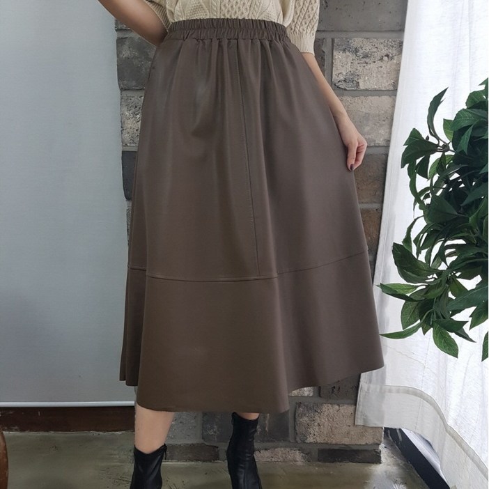 상상그이상 여성용 밑절개 롱스커트 허리밴딩 고급스런 소재  앞주름 플레어 편리한 주머니 코디하기 쉬운 시크한 고급원단 여성스러운 스커트 격식있는 코디추천