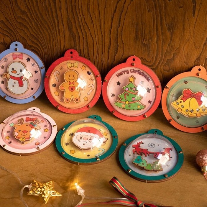 ms 민화샵 크리스마스 오너먼트 1개 트리장식 포인트 직접색칠 완성 나무못 종쿠키썰매트리산타루돌프