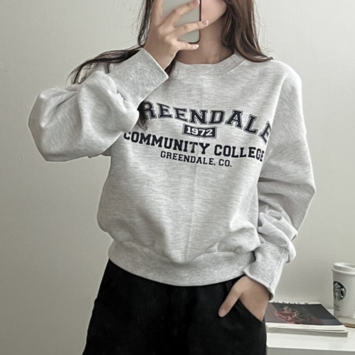 마이쏭 여성 봄신상 크롭맨투맨 긴팔 커뮤니레터링오버핏맨투맨