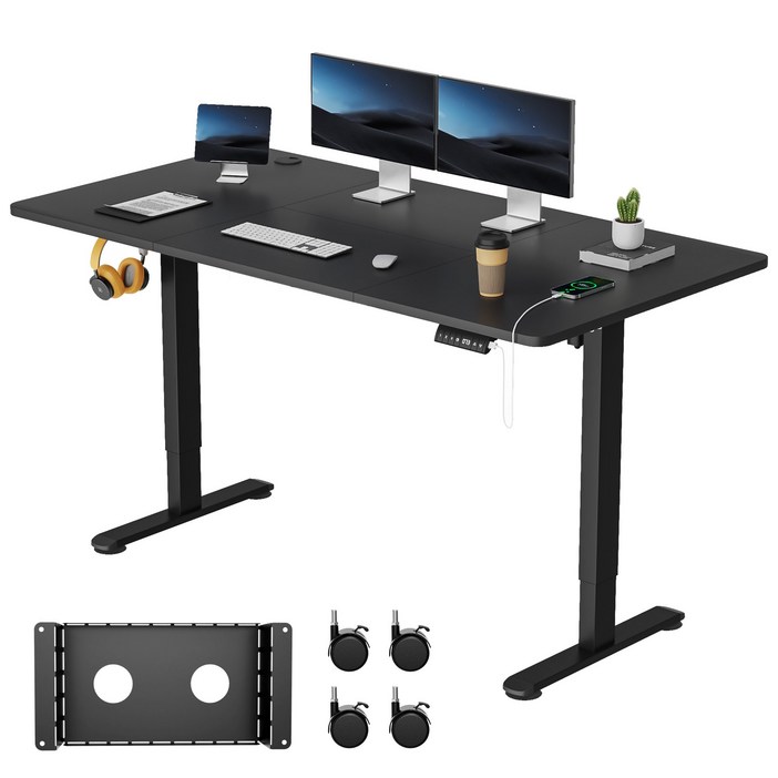Homall 모션데스크 HE01 전동 높이조절 스탠딩 책상 공부 사무 게임용 조절 스탠드 테이블, 블랙