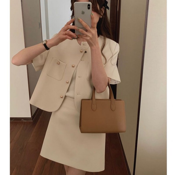 투피스 세트 노카라 반팔 여성 자켓 미니 스커트 여름 셋업