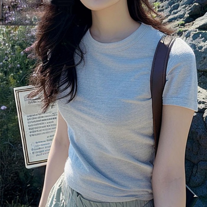 하늬바람 에센셜 소프트터치 프리미엄코튼 반팔티 베이직컬러 5종 여성 슬림핏 반팔티 면스판티셔츠 여름 기본티 데일리 이너티