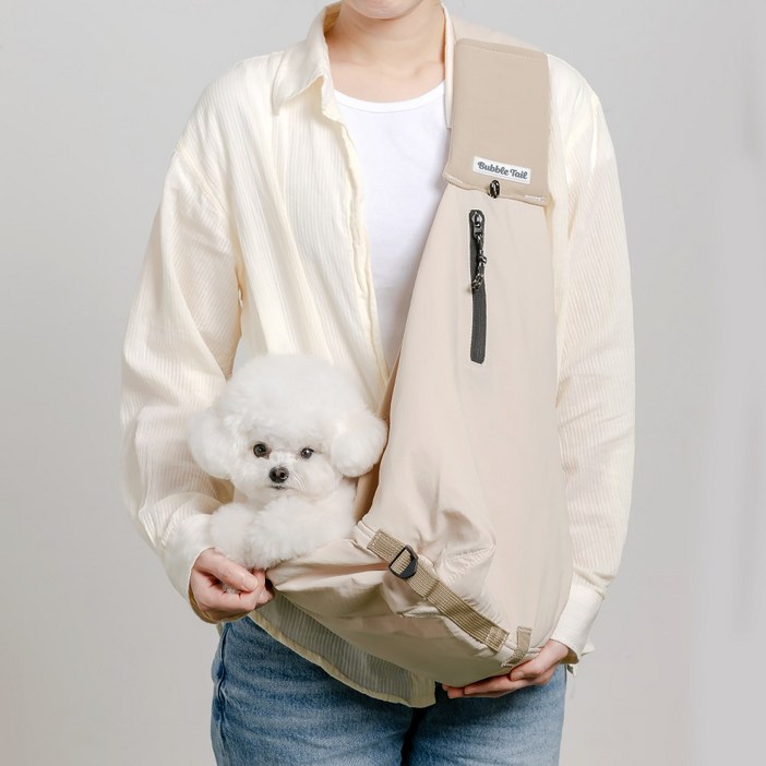 버블테일 반려동물 데일리 슬링백 강아지 고양이 이동가방, 1개, 베이지