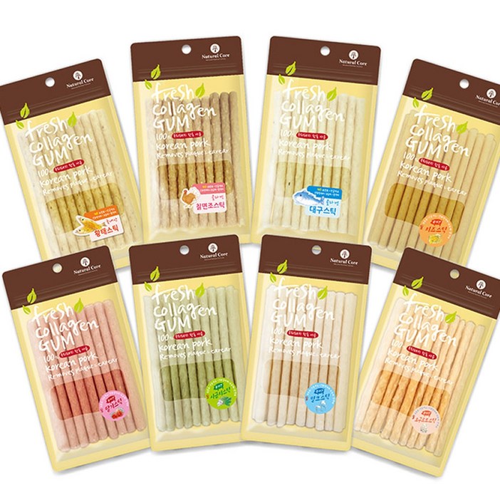 [1+1] 네츄럴코어 콜라겐 스틱껌 20p 돈피 8종 대구 밀크 황태 치즈 딸기 시금치, 치즈(1+1)