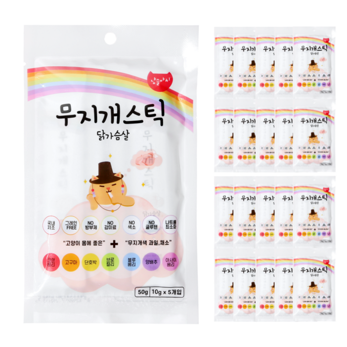 냥슬아치 무지개스틱 고양이 짜먹는 간식, 100개, 10g, 닭고기맛