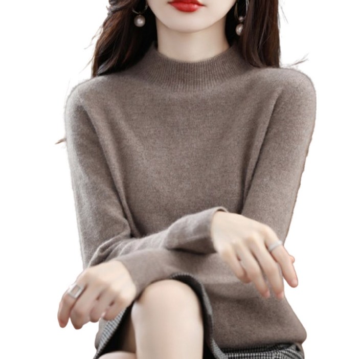 유카 여성 가을 겨울 캐시미어 100 터틀넥 심플 부드러운 와이드 반목폴라티