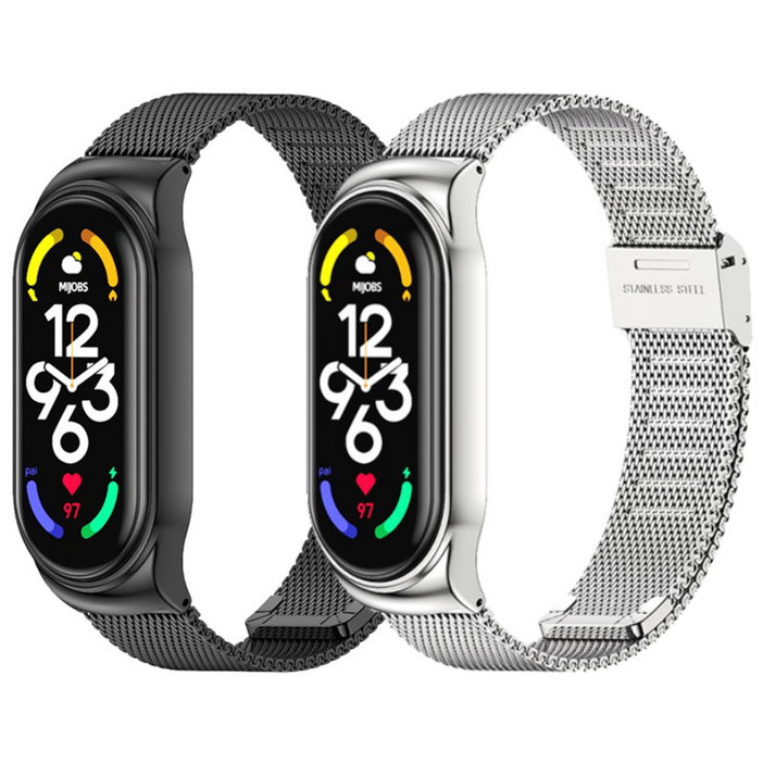 이너스 샤오미 미밴드7 호환 스테인레스 밀레니즈루프 메탈 케이스 스트랩, 실버, 1개