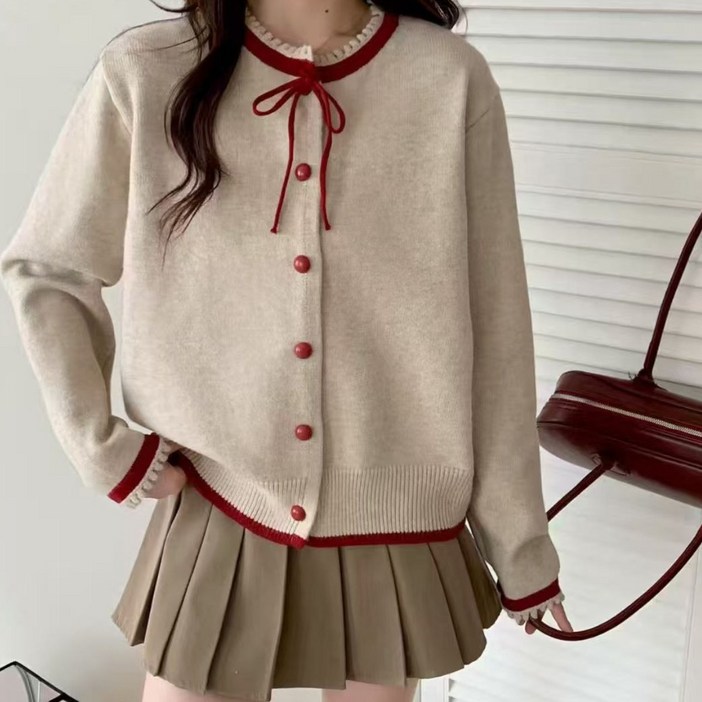 MINA STYLE 러블리 리본 포인트 니트 가디건