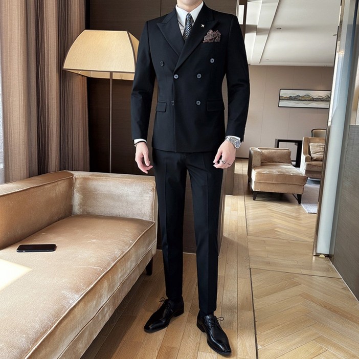 Enyofe 남성용 겨울더블 정장세트 재킷조끼바지 쓰리피스 남성용 투버튼 캐주얼 쓰리피스 남자수트