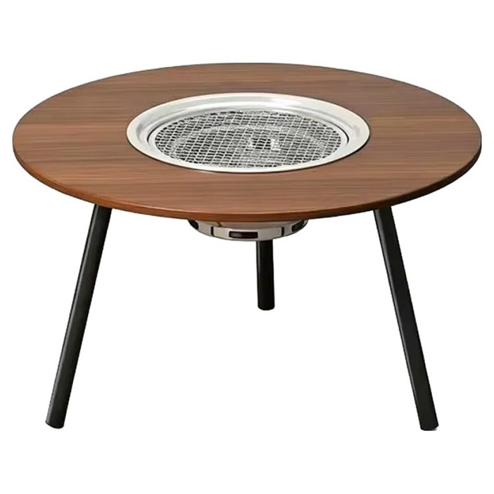 캠핑 화로 테이블 58cm 야외 원형 10P 철망포함 바비큐 불멍 화로대 탁자, 원목(석쇠10개포함)