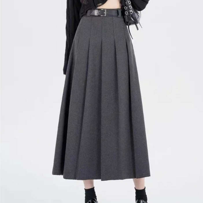 COSYEVNO 겨울 롱 플리츠 스커트 여자 a자 빅사이즈 모직 치마