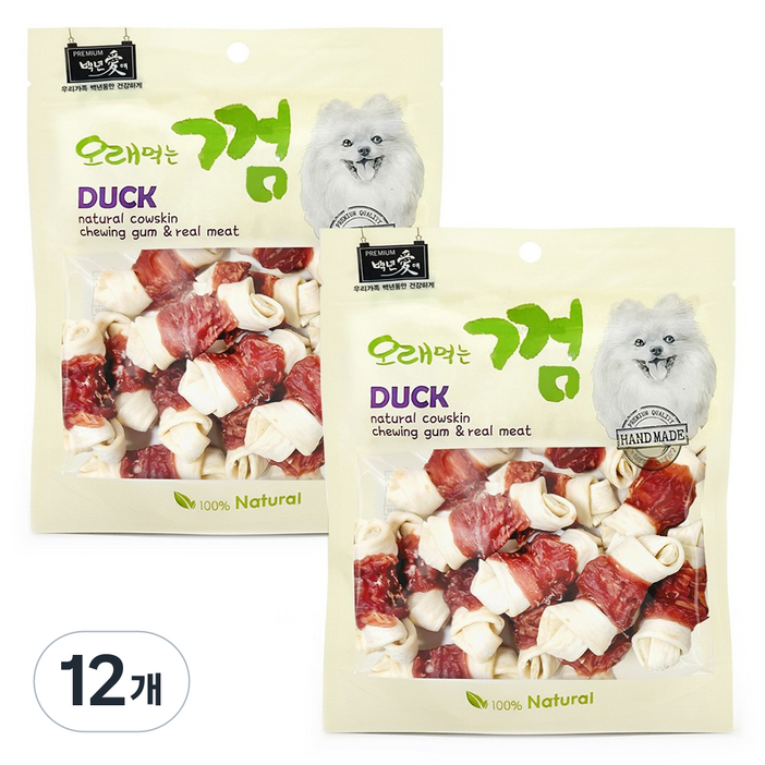 백년애 고기가 2배 이상 말린 오래먹는 강아지껌, 오리고기 소형, 250g, 12개