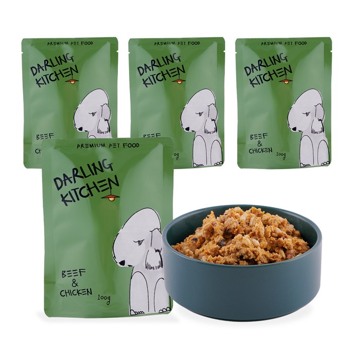 달링키친 강아지 자연화식 사료 4p, 소 + 닭, 100g, 1세트 - 쇼핑뉴스
