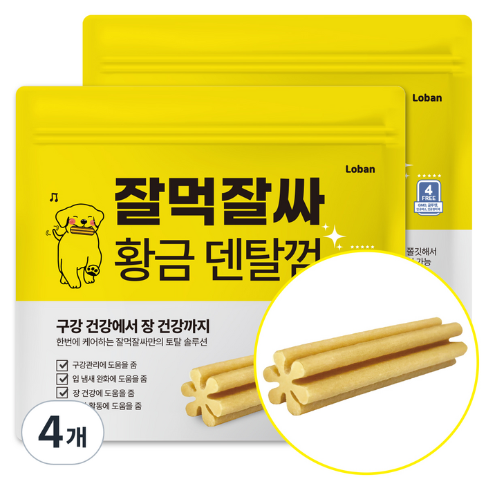 잘먹잘싸 강아지 황금 덴탈껌, 황태맛, 300g, 4개