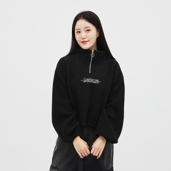 엘쏘 캘리포니아 레터링 뽀글이 후리스 루즈핏 반집업 스트링 맨투맨