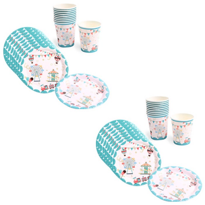 생일 파티접시 18cm  20p+ 컵 20p 놀이동산 세트