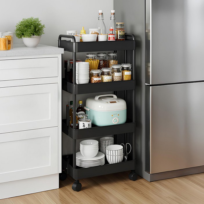 리네프 이동식 틈새 트롤리, 블랙, 4단