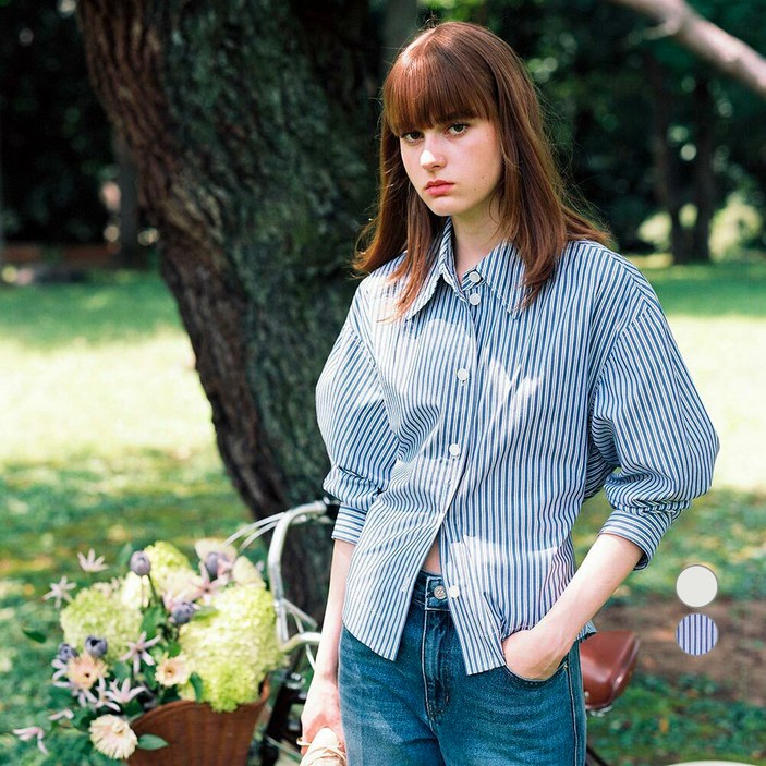 온앤온 여성용 백 포인트 스트라이프 셔츠 NEW3AB806