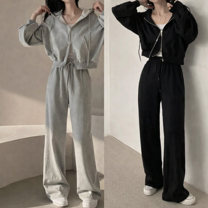 크롭 후드집업 셋업 세트