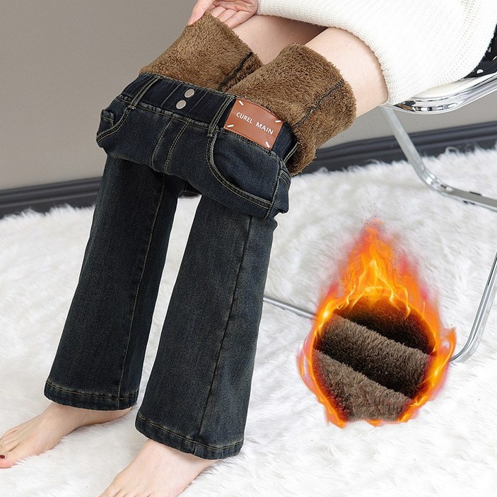 여성 겨울 양털기모 데님 팬츠 따뜻한 보온 스키니 신축성 편안한 청바지