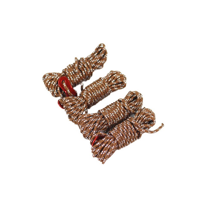 KOOLMAN쿨맨 다용도 캠핑 반사 스트링 4mm 4M 스토퍼포함 4개, 반사 스트링4mmx4M  브라운 4개