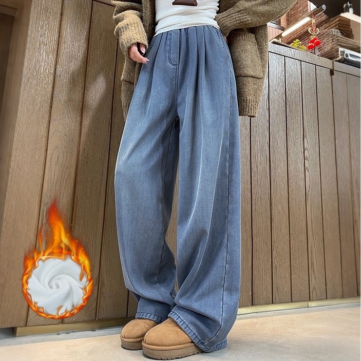 샤일리 여성 기모 청바지 와이드핏 데님 팬츠 숏기본롱