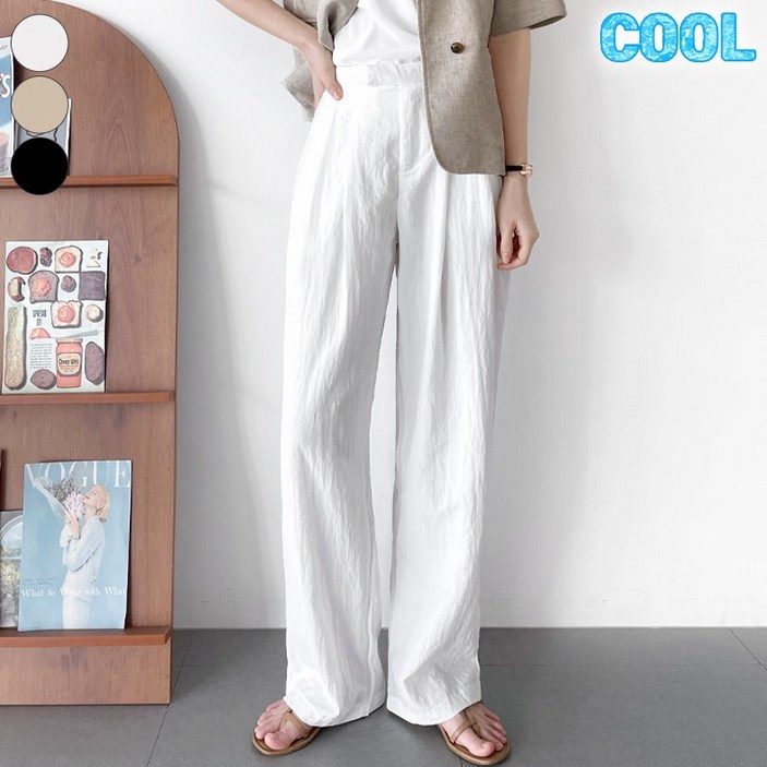 여리진 여성용 쾌적한 여름 와샤 투핀턱 일자 와이드 슬랙스 팬츠 바지 시원 여름 바스락 일자 긴바지