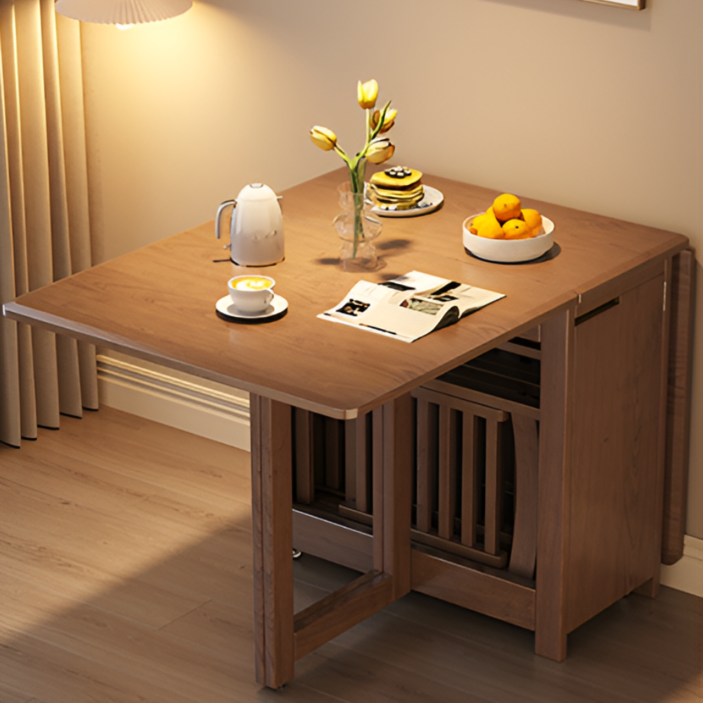 폴라오 확장형 접이식 식탁세트 수납 거실 테이블, 식탁단품, 월넛 140cm